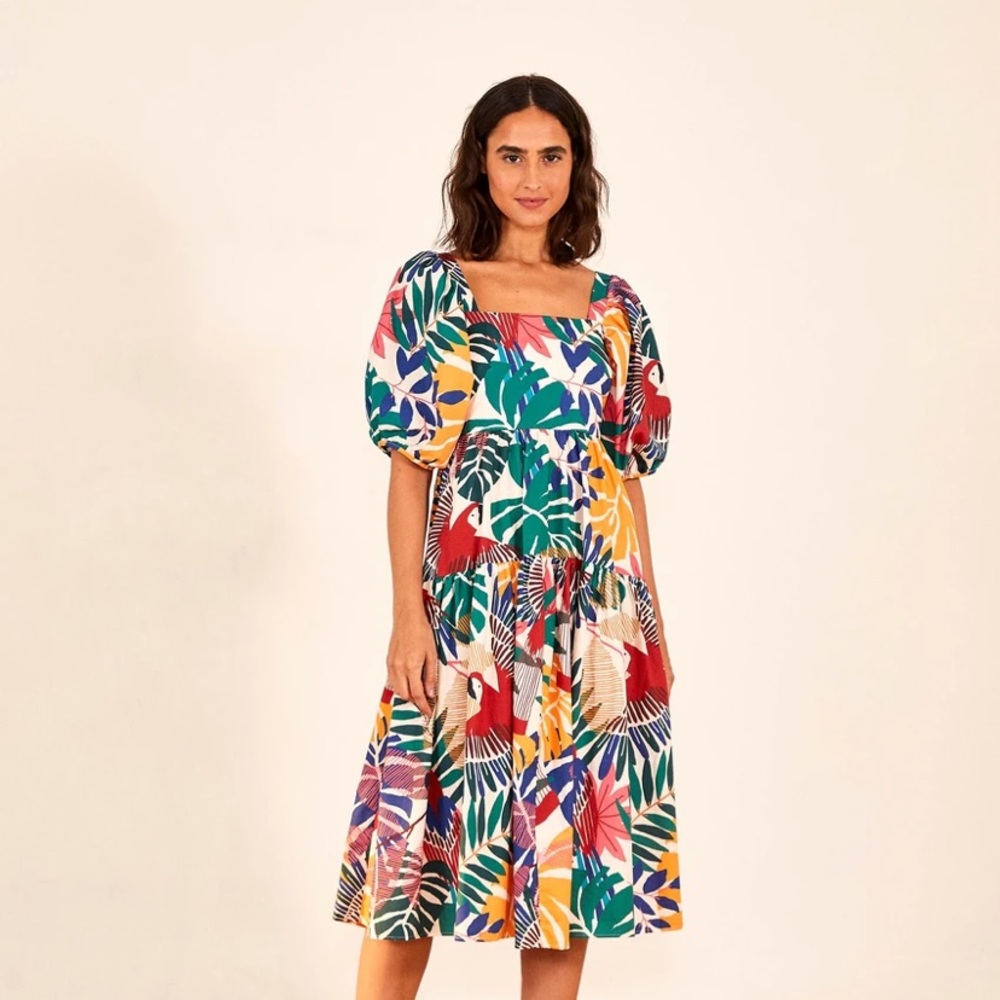 Farm Rio off white Macaw dress, used once